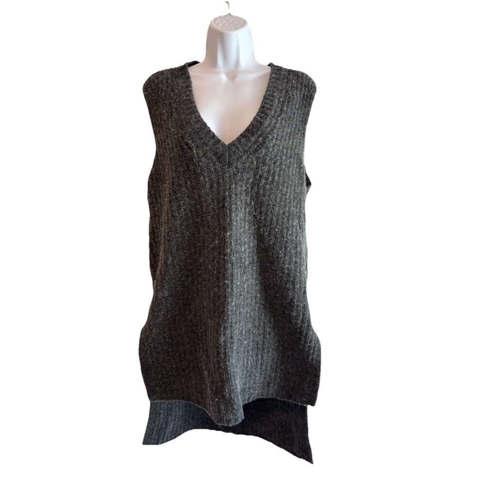 BCBGMAXAZRIA Grey Ribbed Knit V-Neck Sweater‎ Dress High-Low Hem - Size Medium